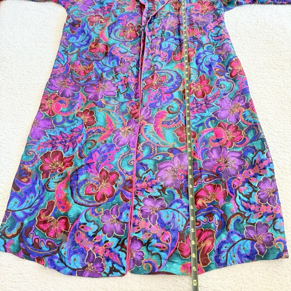 Vtg Victorias Secret Gold Label Paisley Long Robe Pink Satin Trim Fringe Glam S - Picture 13 of 15